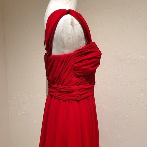 Vera Wang Red Chiffon Sweetheart Neckline Fit & Flare Ruched Cocktail Dress, S - Picture 6 of 9